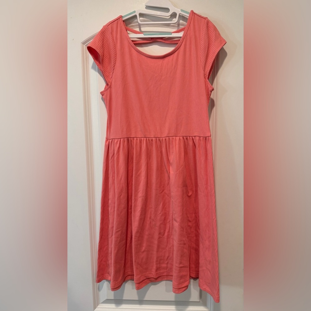 Epic Threads Coral Ribbed Short-Sleeve Girls Dress- Sz L
